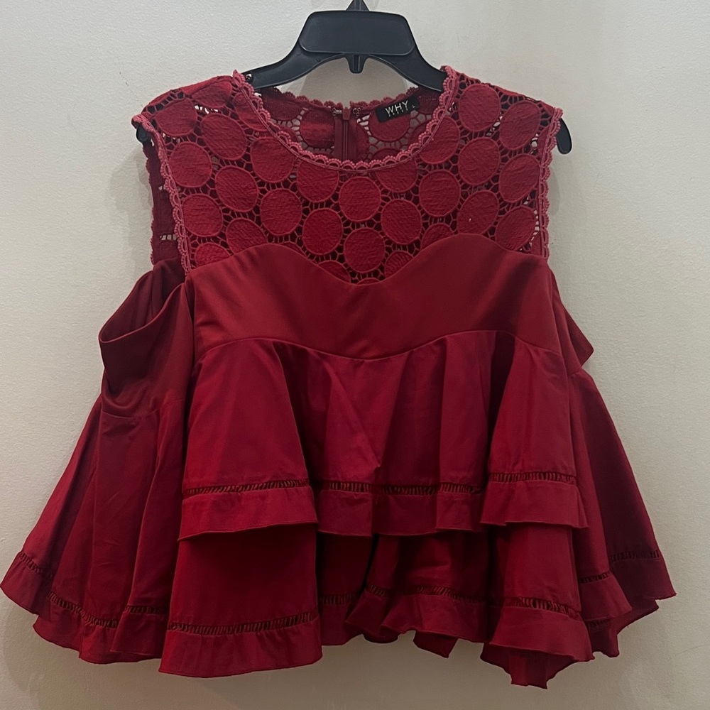 Elegant Red Lace cold shoulder Blouse